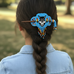 Wolf Fringed Beaded Barrette & Wooden Stick-5