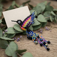 Black and Blue Beaded Humming Bird-2