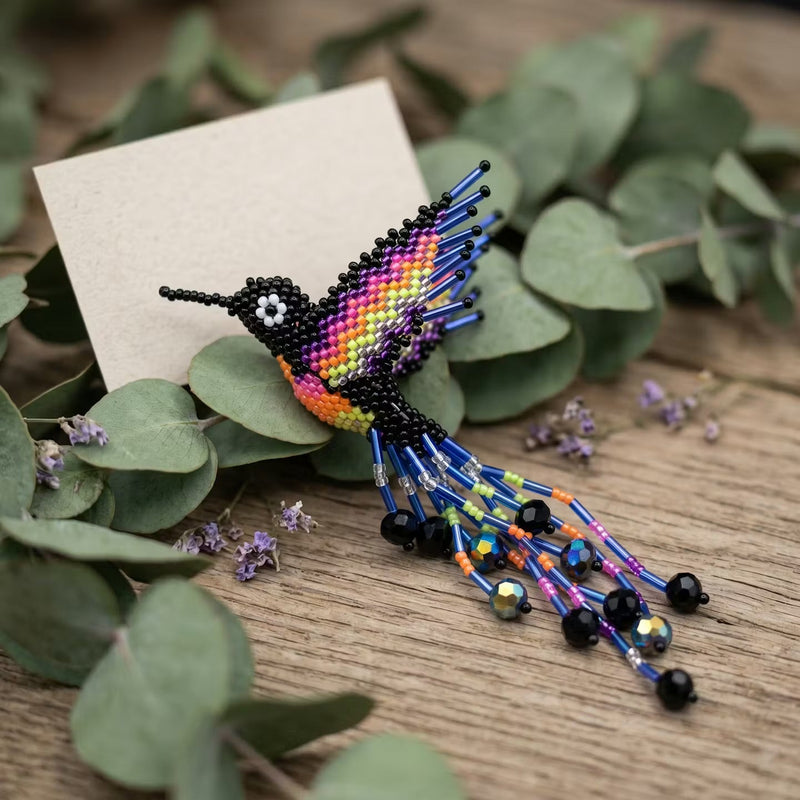 Black and Blue Beaded Humming Bird-2
