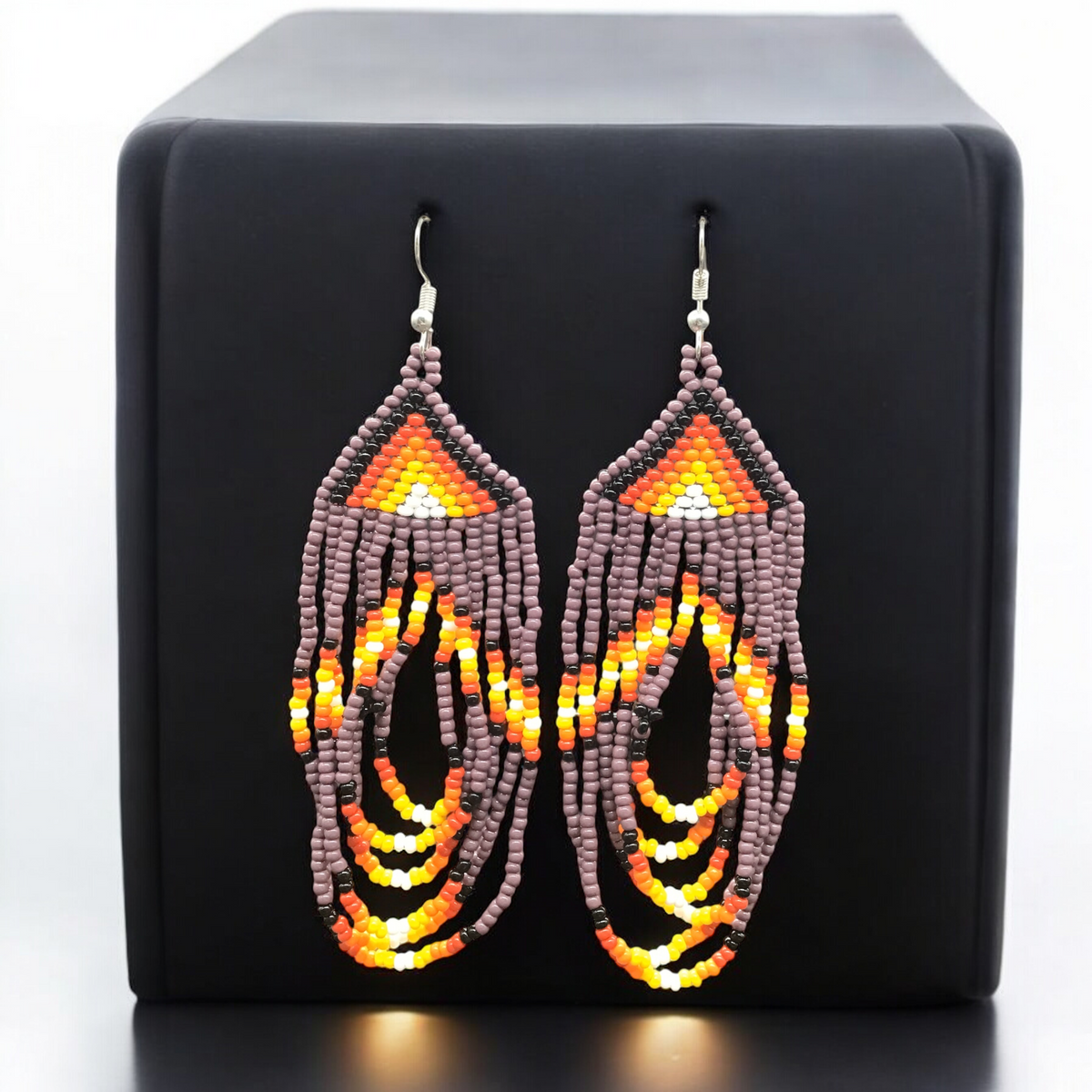Purple Swoop Beaded earrings-2
