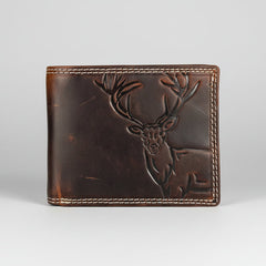 Men’s Genuine Cow Leather Bifold Wallet. Embossed Deer Design with RFID Protection-1