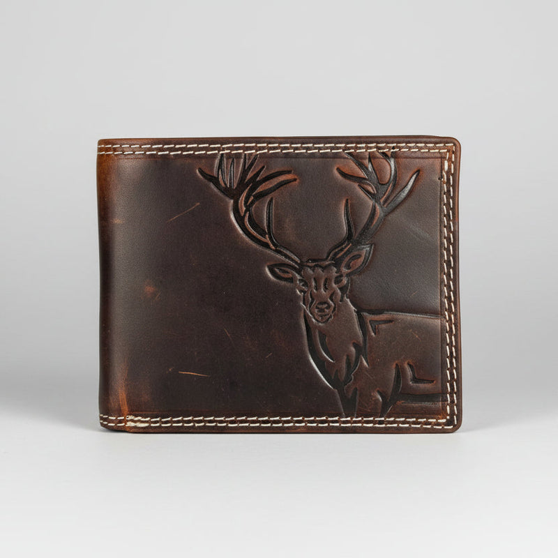 Men’s Genuine Cow Leather Bifold Wallet. Embossed Deer Design with RFID Protection-1