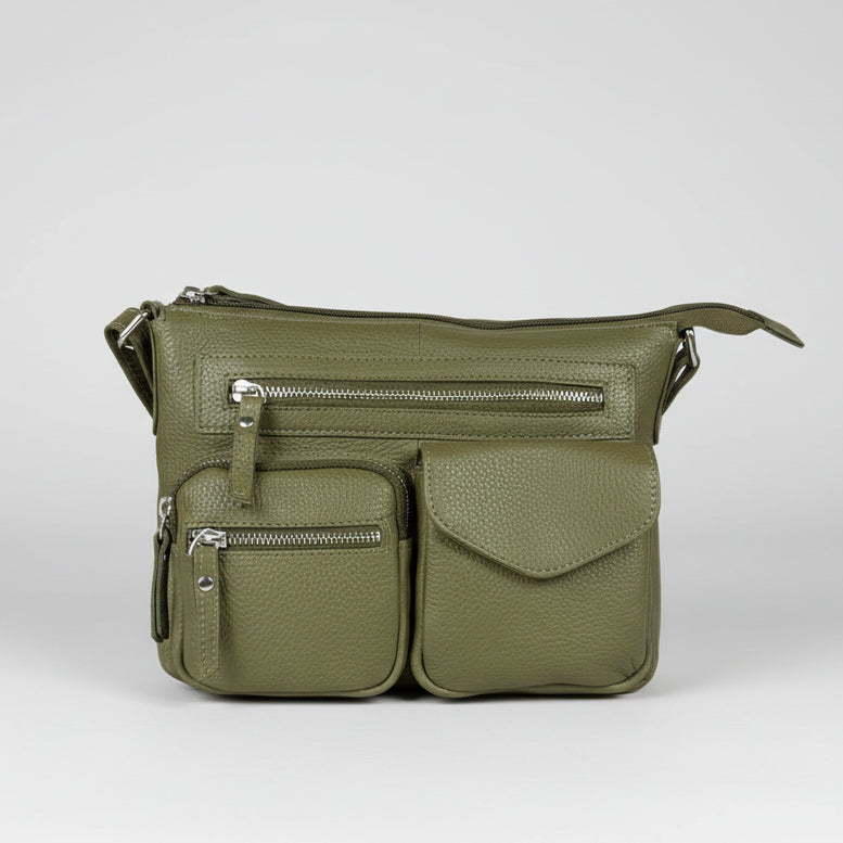 Greenwood Leather Multi-Pocket Crossbody Bag. Premium Pebbled Leather Handbag-17