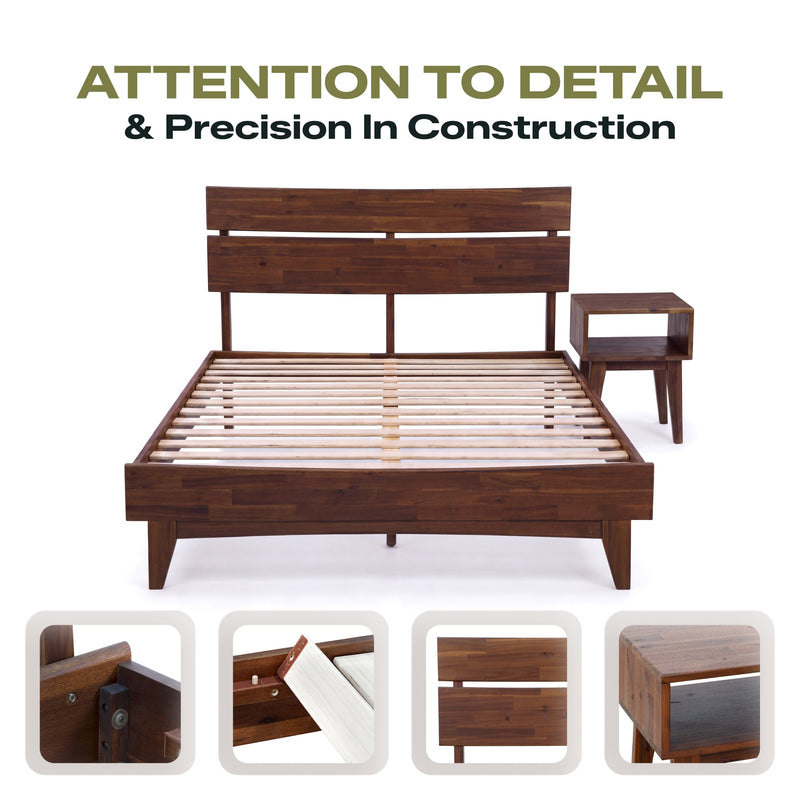 [Compre 1 y Reciba 1] Estructura de cama y mesita de noche de madera maciza Aurora-7