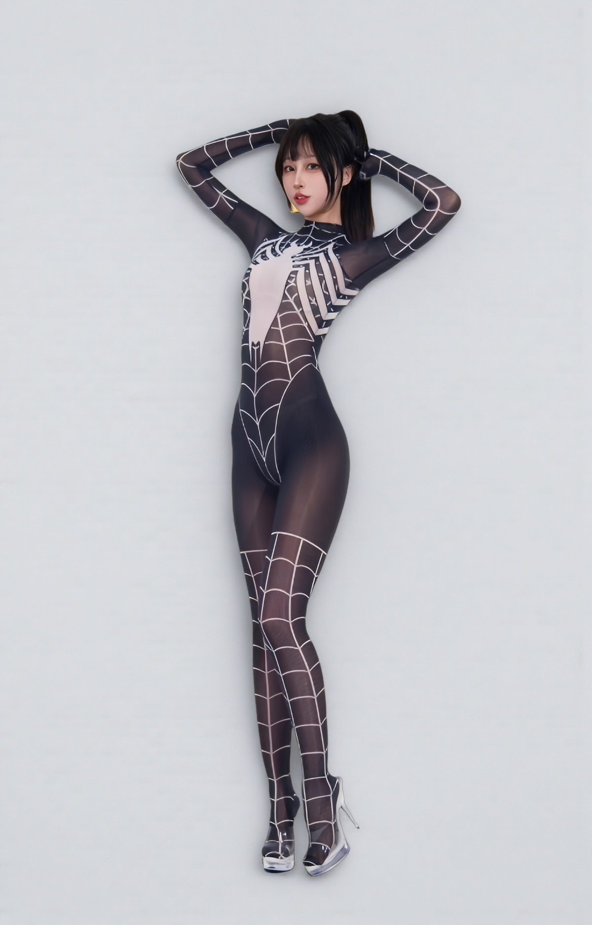 Symbiote Spider Girl Sheer 10D Nylon Full Bodysuit Body Stocking Lingerie-3
