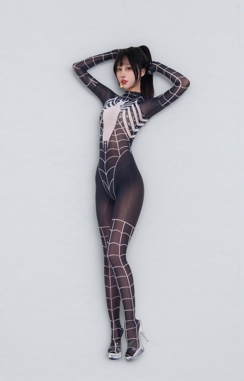 Symbiote Spider Girl Sheer 10D Nylon Full Bodysuit Body Stocking Lingerie-3