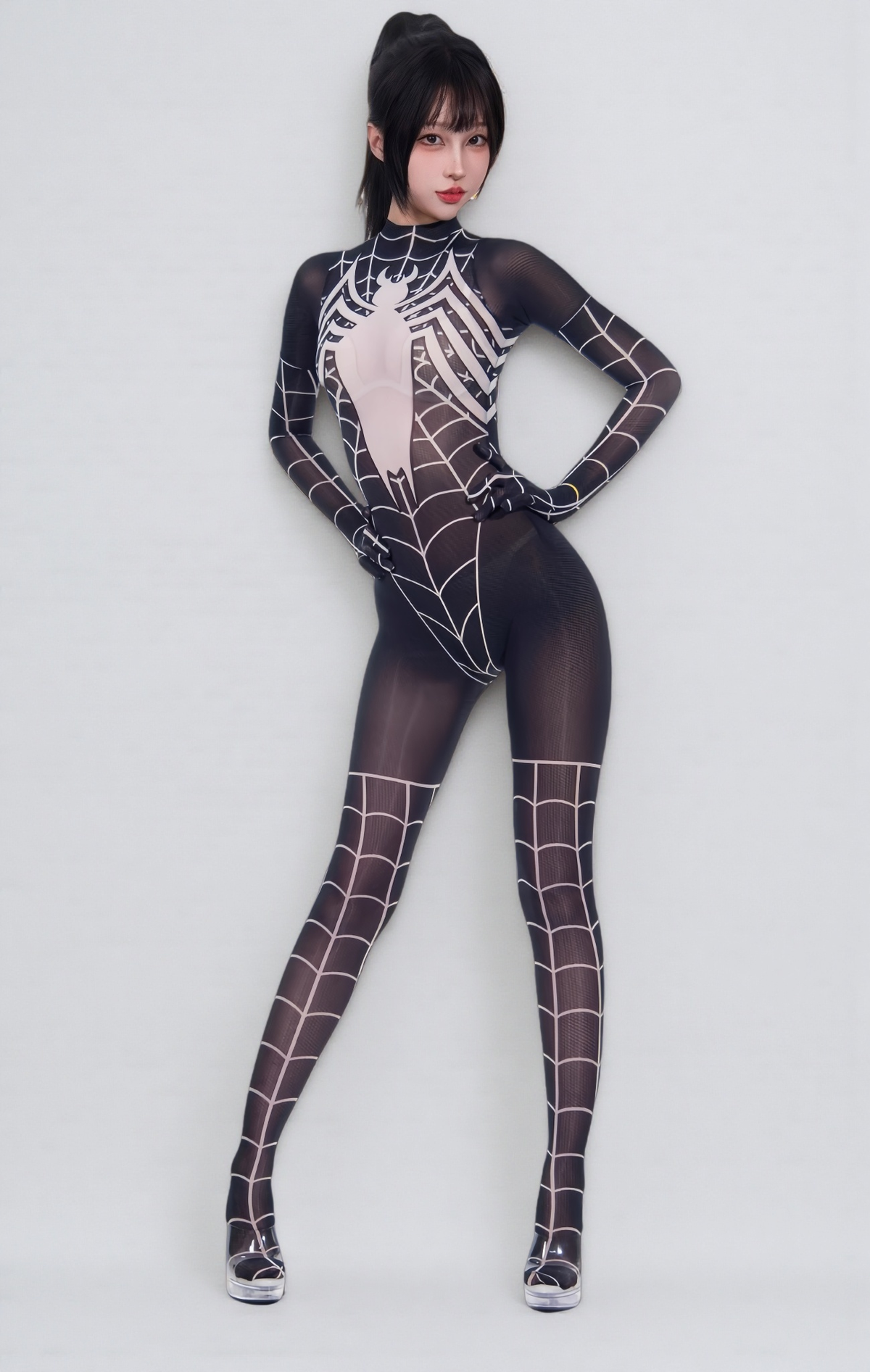 Symbiote Spider Girl Sheer 10D Nylon Full Bodysuit Body Stocking Lingerie-5