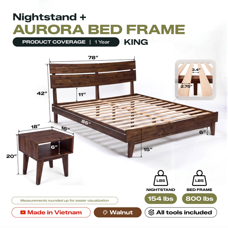 [Compre 1 y Reciba 1] Estructura de cama y mesita de noche de madera maciza Aurora-8