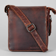 Greenwood Leather Mini-Messenger Bag. Wax Pull-Up Leather Flap Over Bag-1