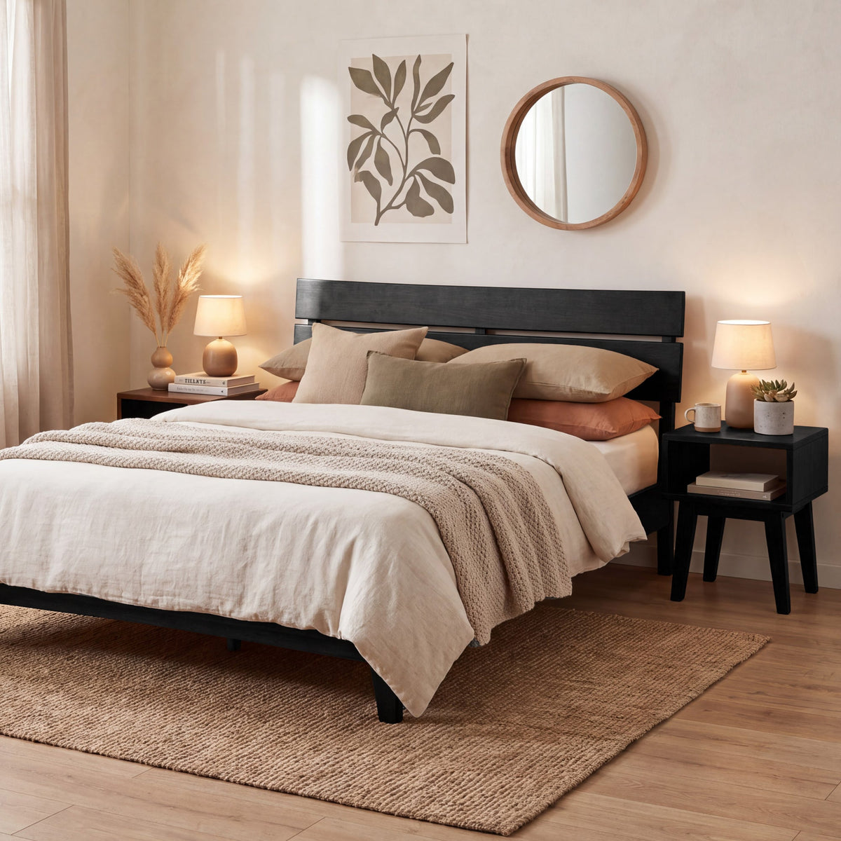 [Compre 1 y Reciba 1] Estructura de cama y mesita de noche de madera maciza Aurora-20