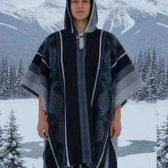 Dark Blue Soft Handmade Wool Ponchos-1