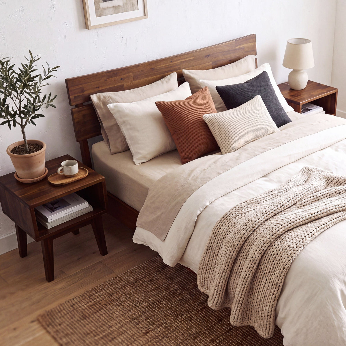 [Compre 1 y Reciba 1] Estructura de cama y mesita de noche de madera maciza Aurora-11