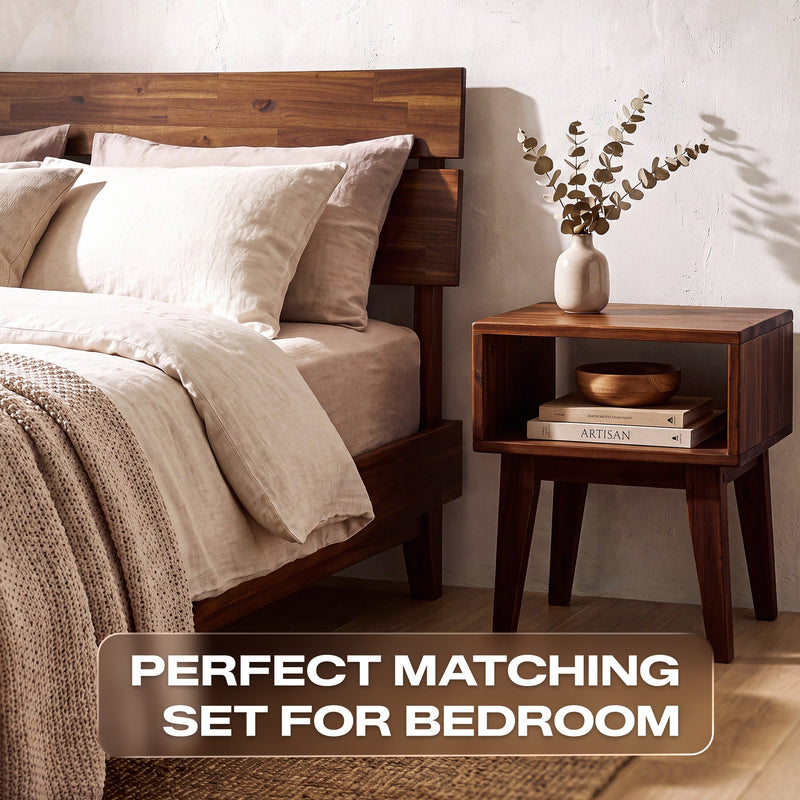 [Compre 1 y Reciba 1] Estructura de cama y mesita de noche de madera maciza Aurora-4