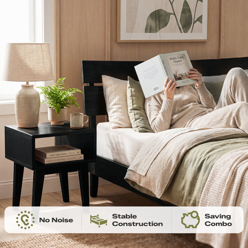 [Compre 1 y Reciba 1] Estructura de cama y mesita de noche de madera maciza Aurora-15