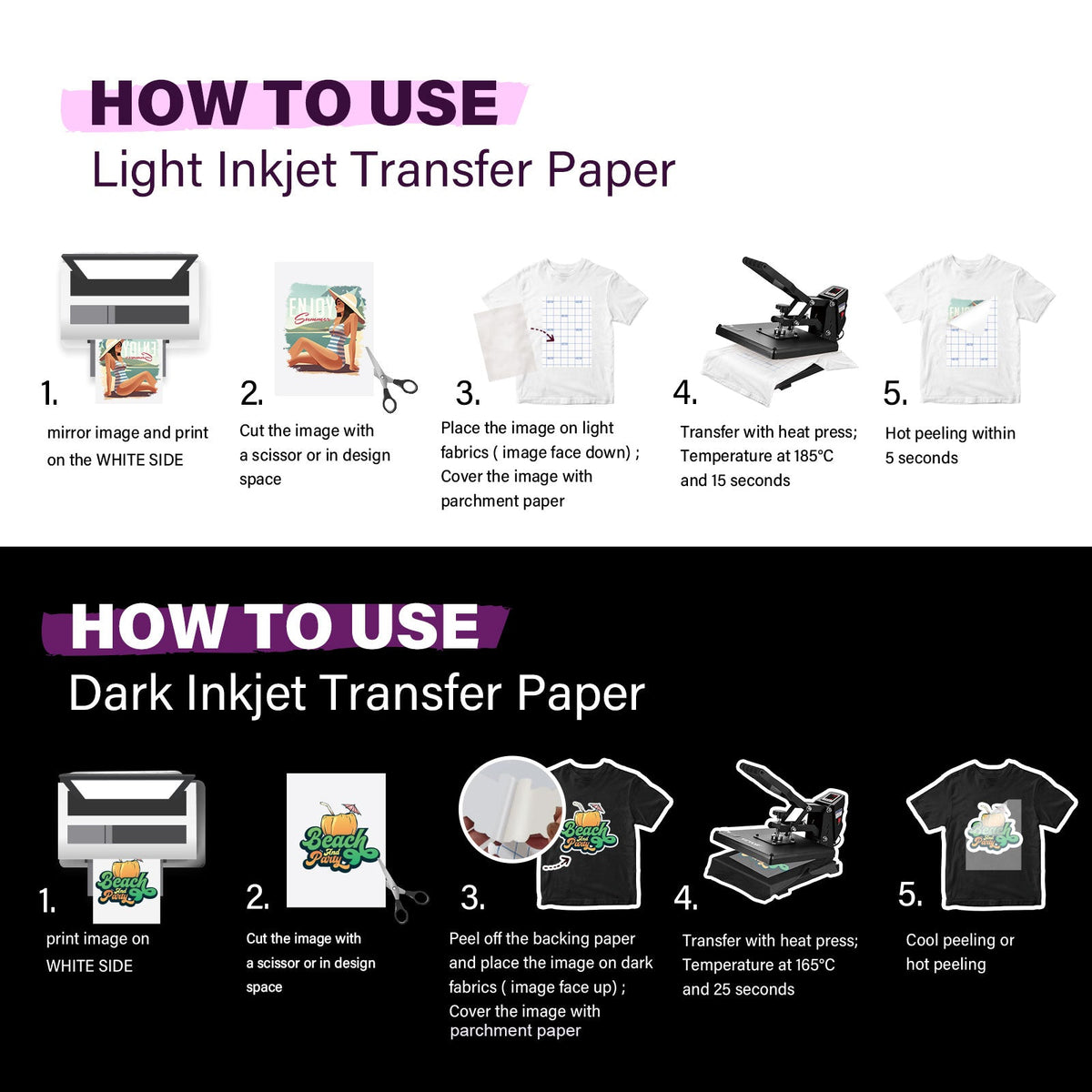 TeckWrap Inkjet Printable Heat Transfer Paper (15 PCS/Set) - Dark Fabrics-4