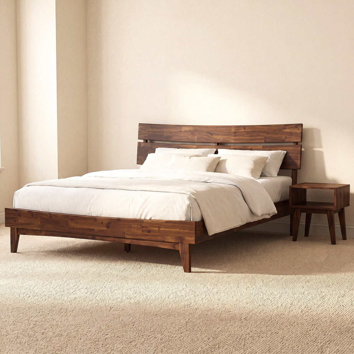 [Compre 1 y Reciba 1] Estructura de cama y mesita de noche de madera maciza Aurora-2