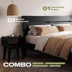 [Compre 1 y Reciba 1] Estructura de cama y mesita de noche de madera maciza Aurora-13