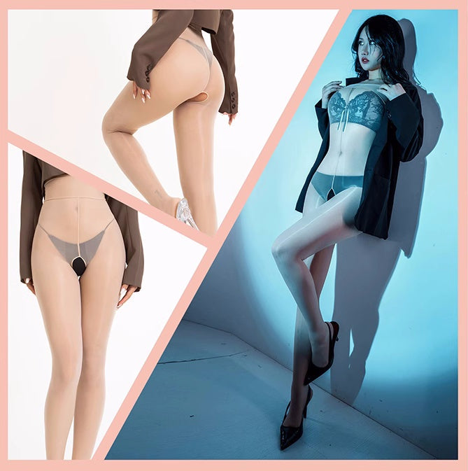 20D Crotchless High Waist Pantyhose Nylon Tights-13