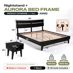 [Compre 1 y Reciba 1] Estructura de cama y mesita de noche de madera maciza Aurora-18
