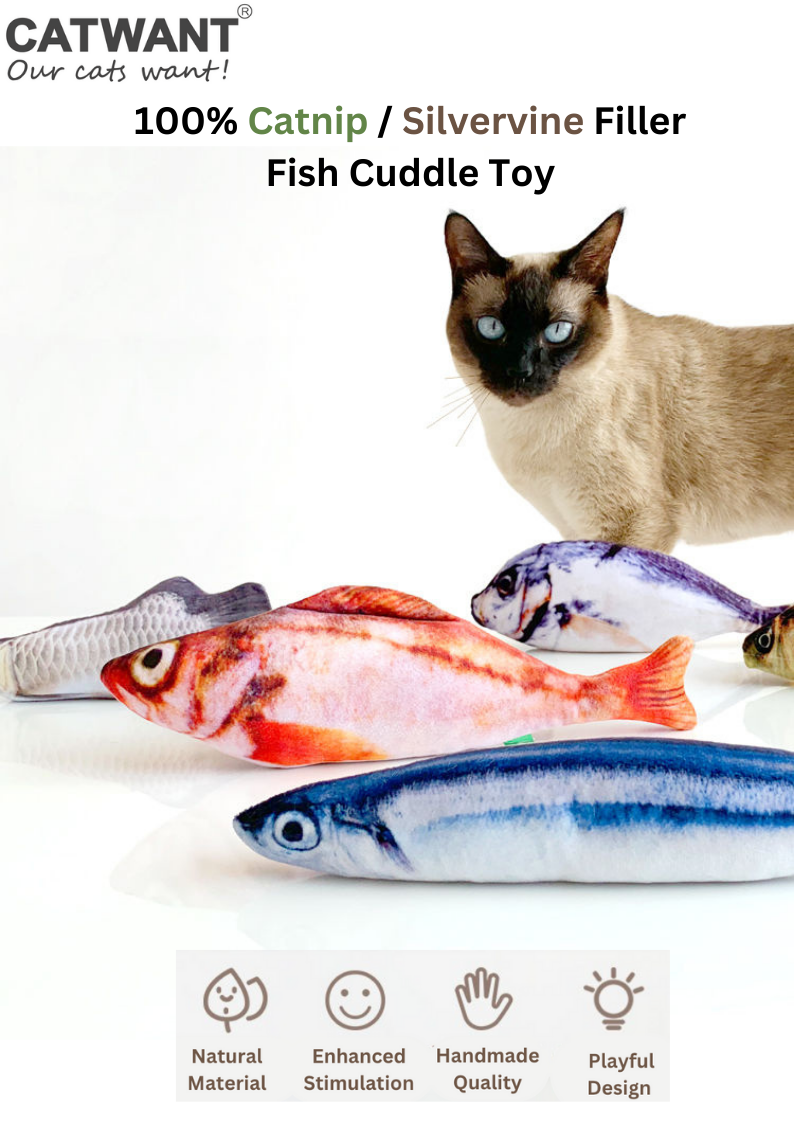 100% Silvervine/Catnip Filled Fish Cuddle Toy-1