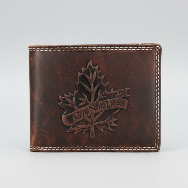 Men’s Cow Leather Canada Embossed Bifold Wallet-1
