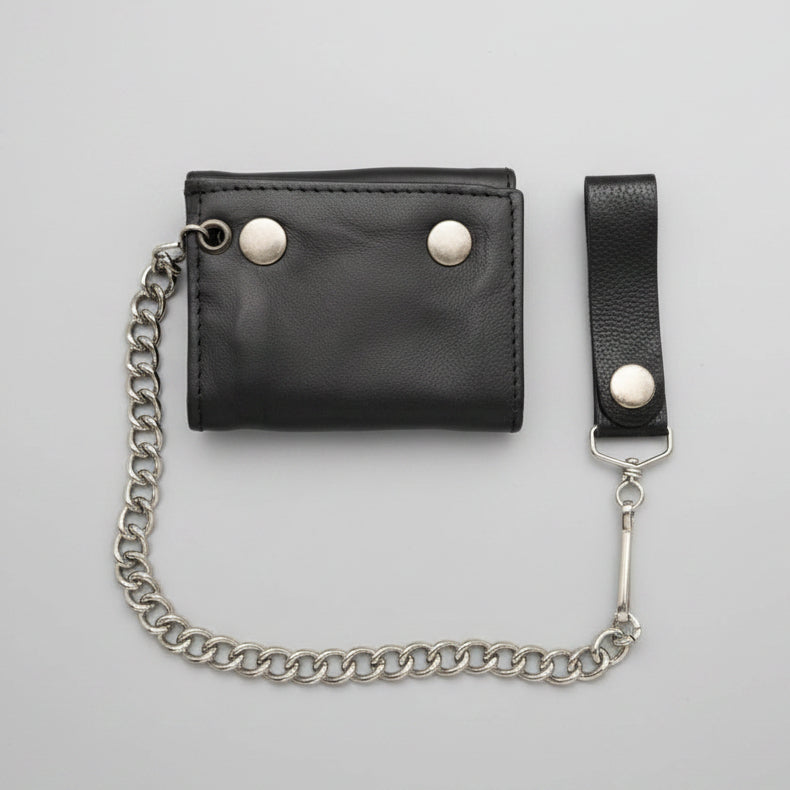 Men’s Black Leather Trifold Chain Wallet-1
