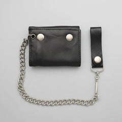 Men’s Black Leather Trifold Chain Wallet-1