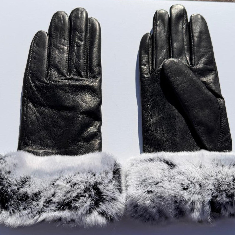 Women's Lamb Leather Gloves with Rabbit Fur Trim-2