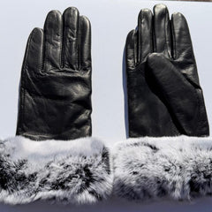 Women's Lamb Leather Gloves with Rabbit Fur Trim-2
