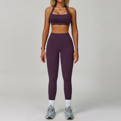 Women’s Backless Halter Yoga Workout Set – Tight-Fit Quick-Dry Activewear-11