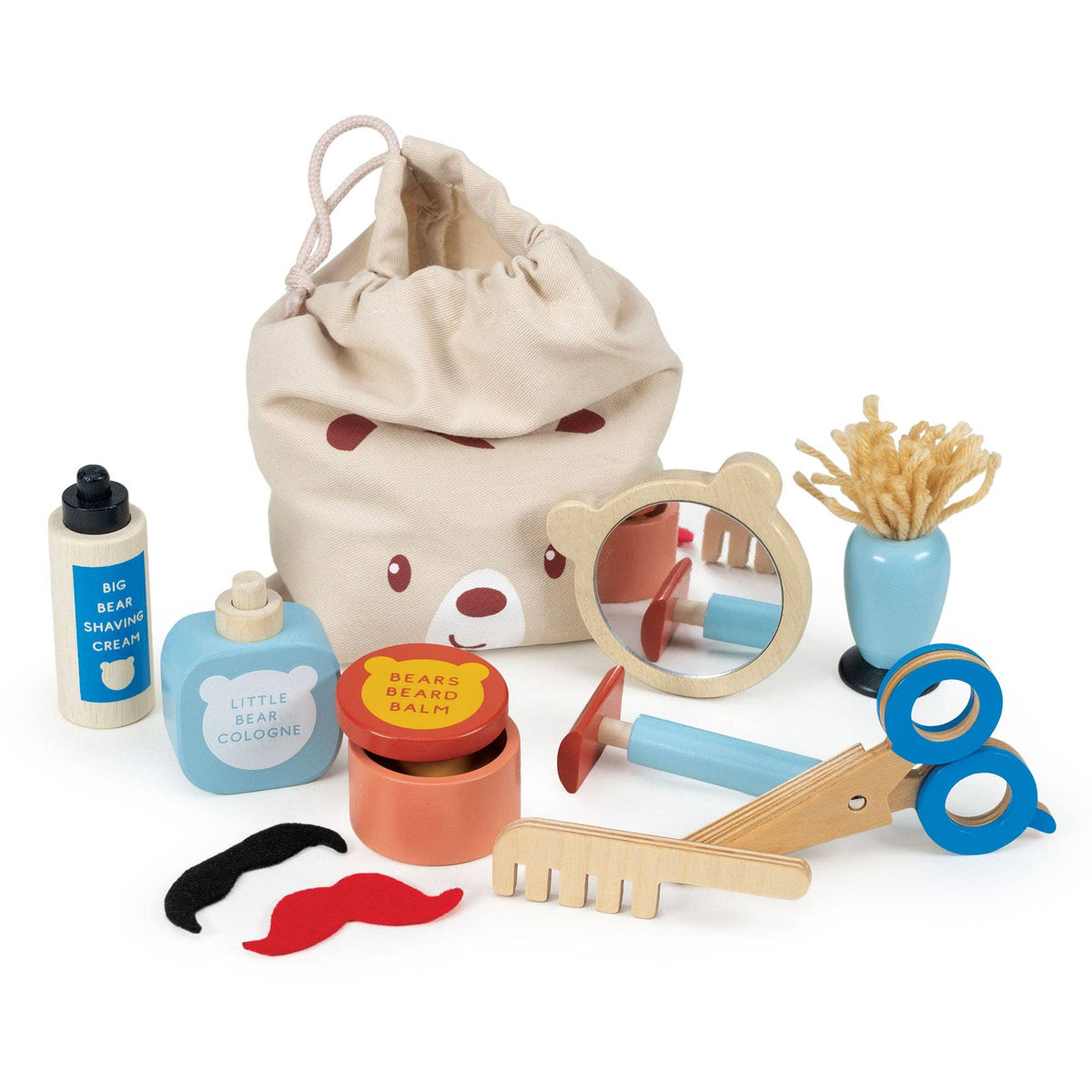 Mentari Toys Wooden Barber Set - Pretend Play Shaving Set - Ages 3+-2