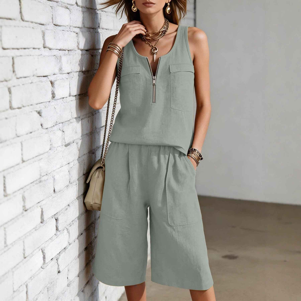 Sleeveless Tank Top And Straight-leg Capri Pants Casual Set-3