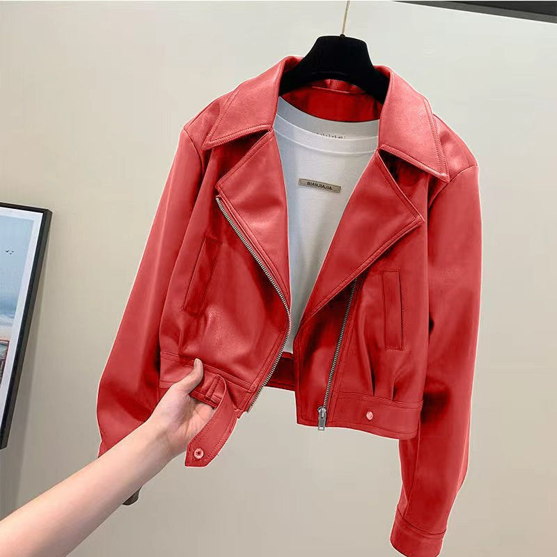 Women's Cropped PU Leather Jacket-10