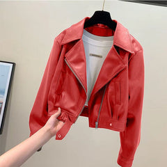 Women's Cropped PU Leather Jacket-10