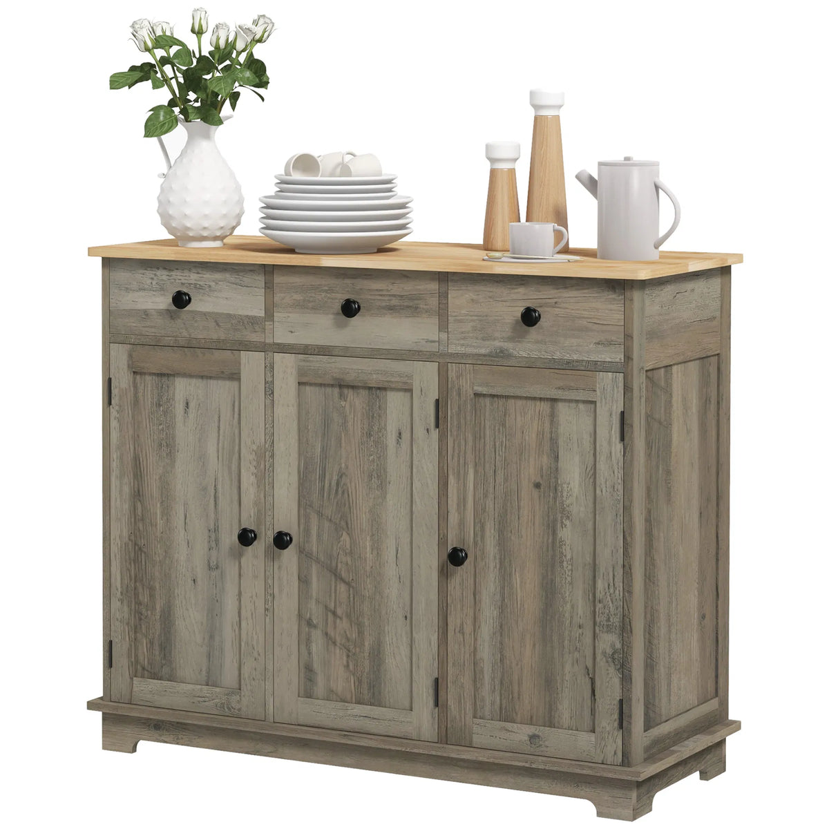 Modern Washed Grey Sideboard Buffet Cabinet – Storage Cabinets, Drawers & Adjustable Shelves (United States & Canada Delivery Only)-1