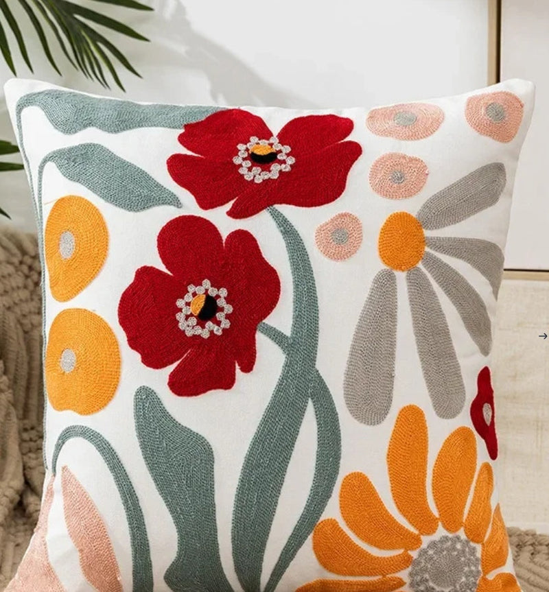 Decorative Floral Embroidered Pillow Cover-18