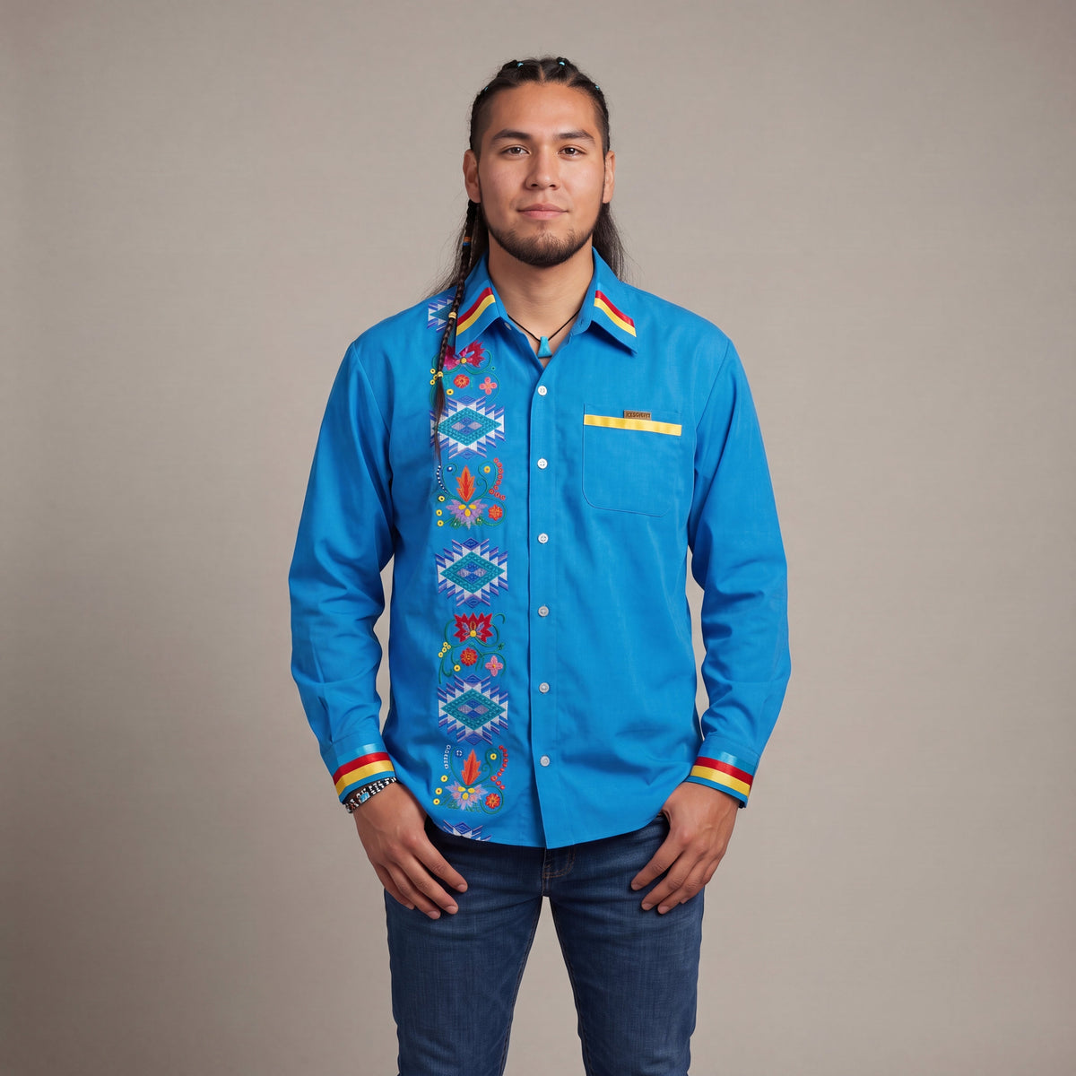 Embroidered Ribbon Shirt (Blue)-2