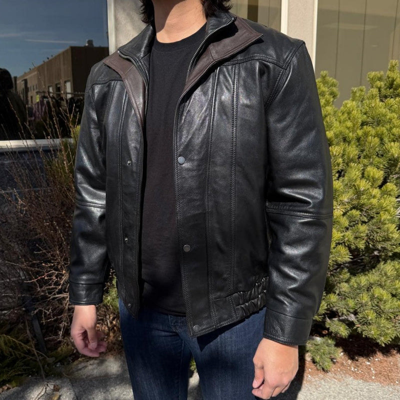 BOL Men's Double Collar Leather Bomber Jacket-3