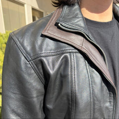 BOL Men's Double Collar Leather Bomber Jacket-4