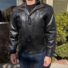 BOL Men's Double Collar Leather Bomber Jacket-7