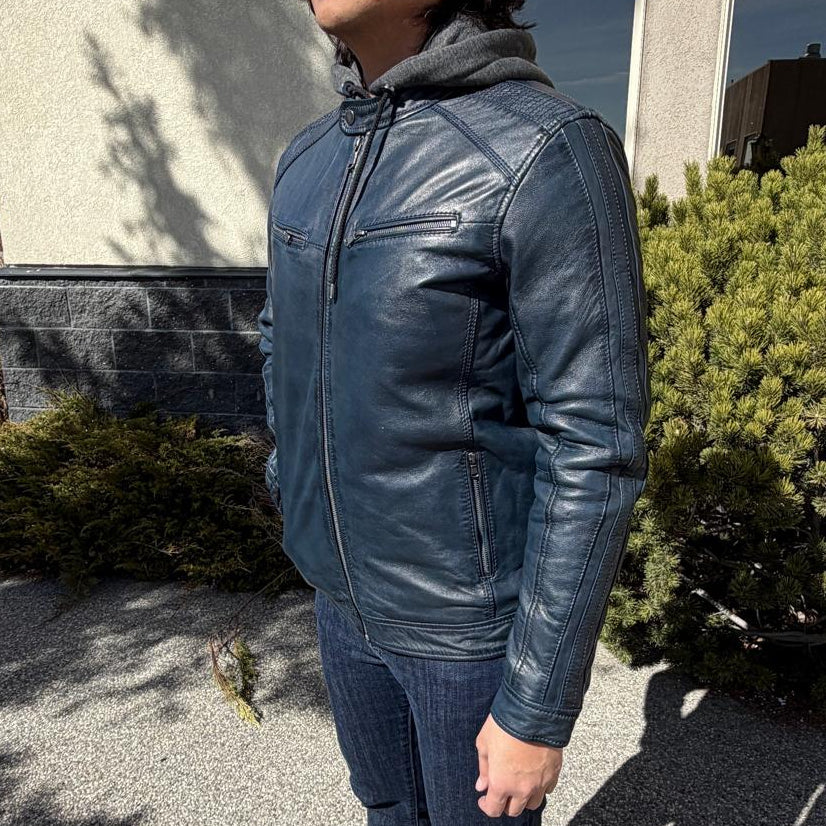 Men’s Hooded Leather Jacket. Sheep Leather Jacket with Removable Hood-3