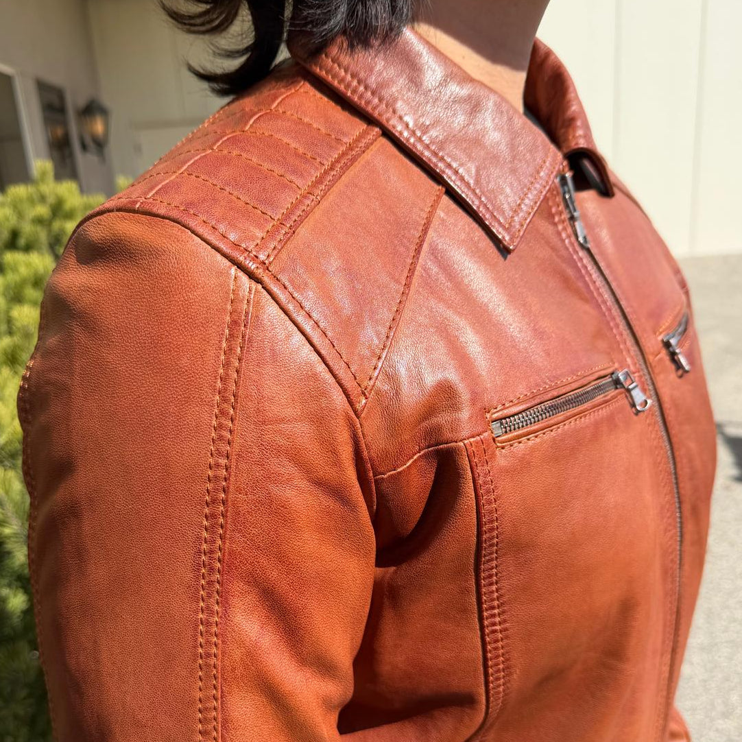 BOL Men’s Zip Pocket Leather Jacket. Sheep Leather Jacket with Fold-Down Collar-6