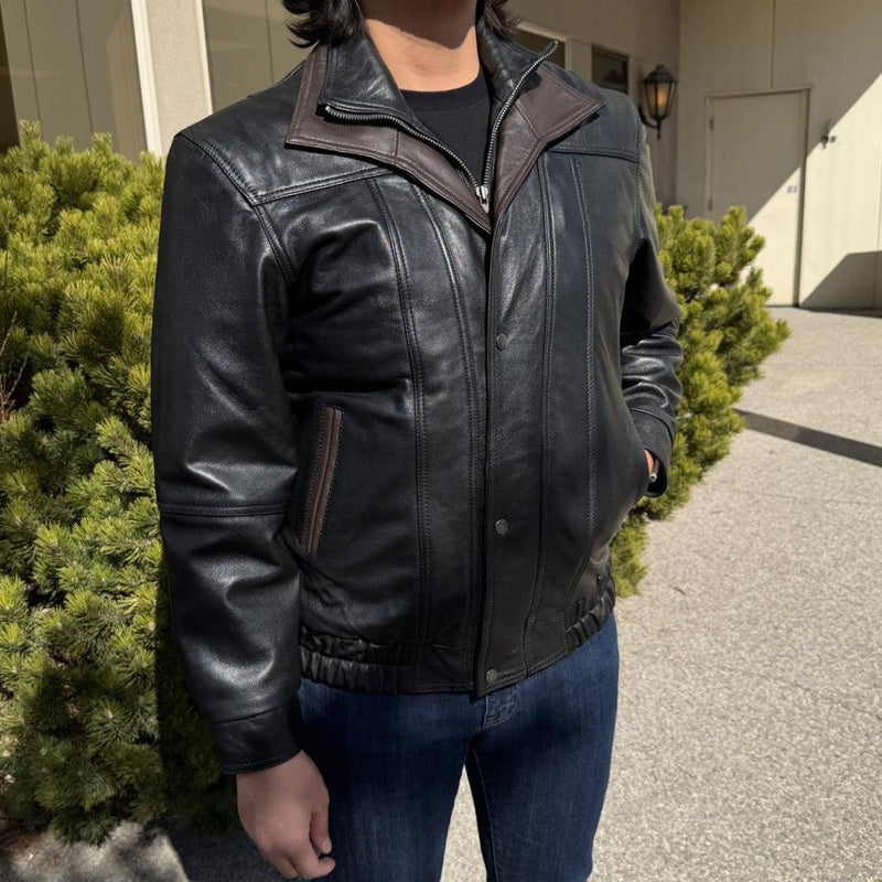 BOL Men's Double Collar Leather Bomber Jacket-1
