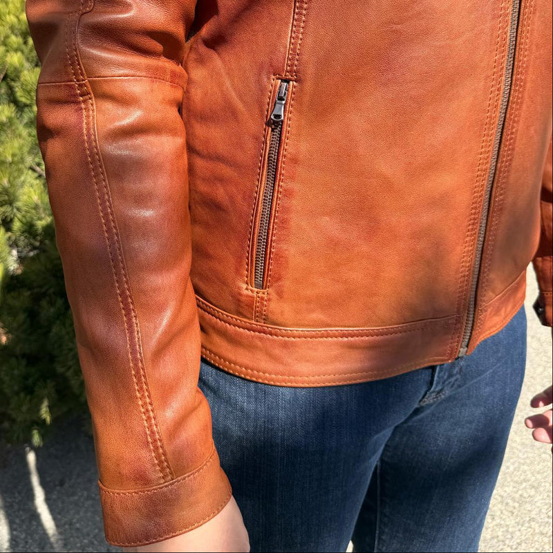 BOL Men’s Zip Pocket Leather Jacket. Sheep Leather Jacket with Fold-Down Collar-7