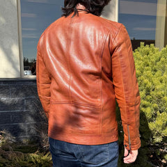 BOL Men’s Zip Pocket Leather Jacket. Sheep Leather Jacket with Fold-Down Collar-2