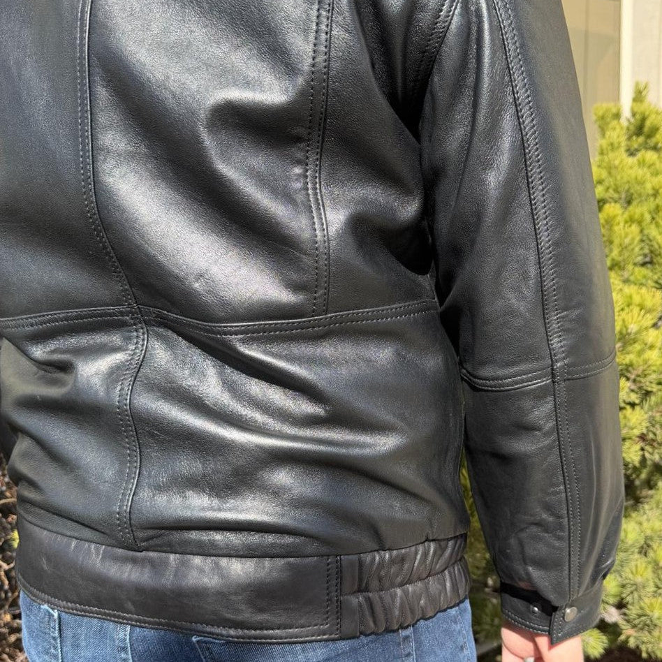 BOL Men's Double Collar Leather Bomber Jacket-6