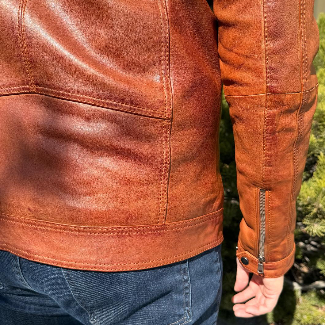 BOL Men’s Zip Pocket Leather Jacket. Sheep Leather Jacket with Fold-Down Collar-8