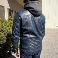 Men’s Hooded Leather Jacket. Sheep Leather Jacket with Removable Hood-2
