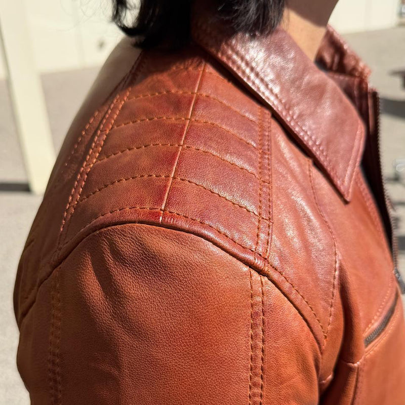 BOL Men’s Zip Pocket Leather Jacket. Sheep Leather Jacket with Fold-Down Collar-9