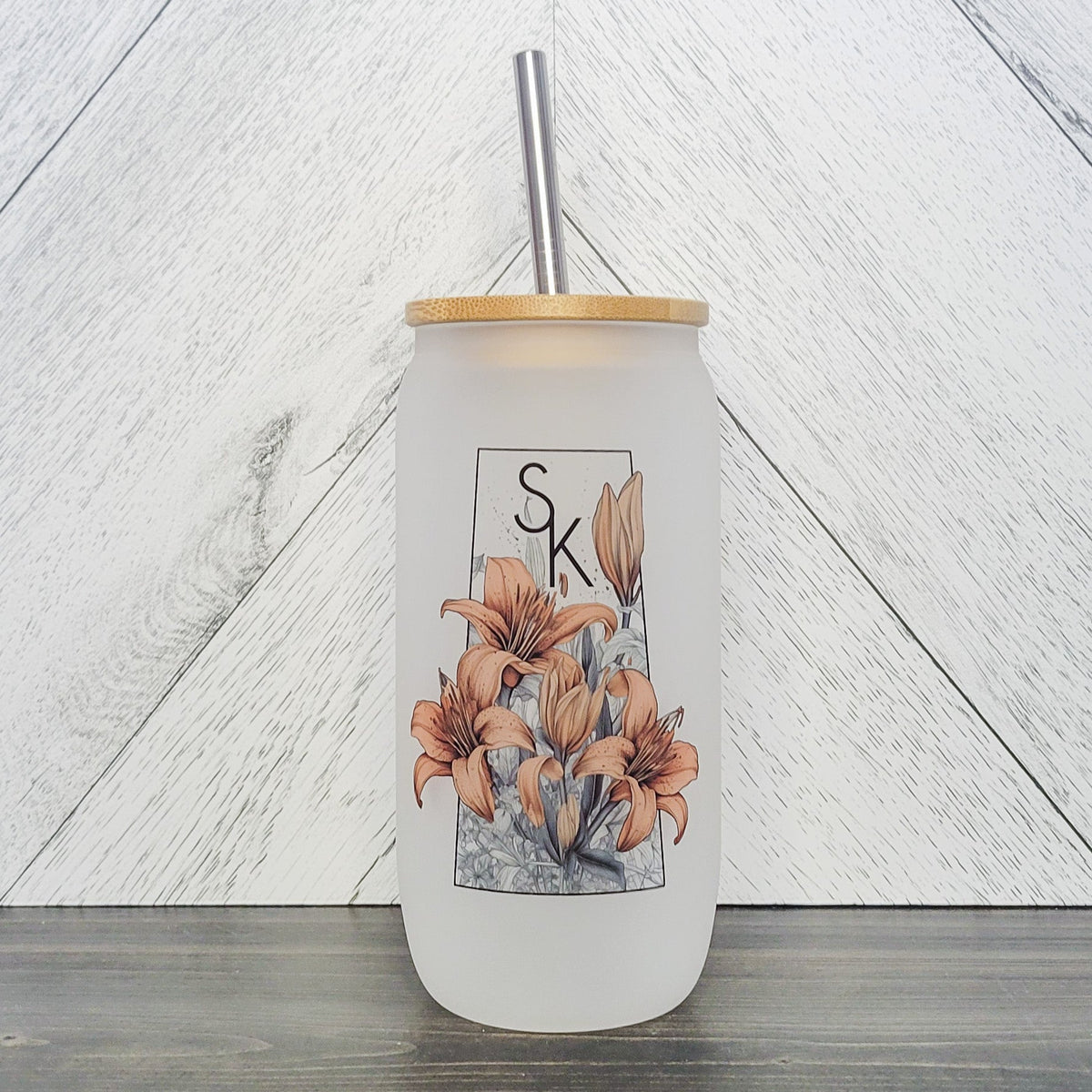 Lily Province Frosted Glass Can with Bamboo Lid-1